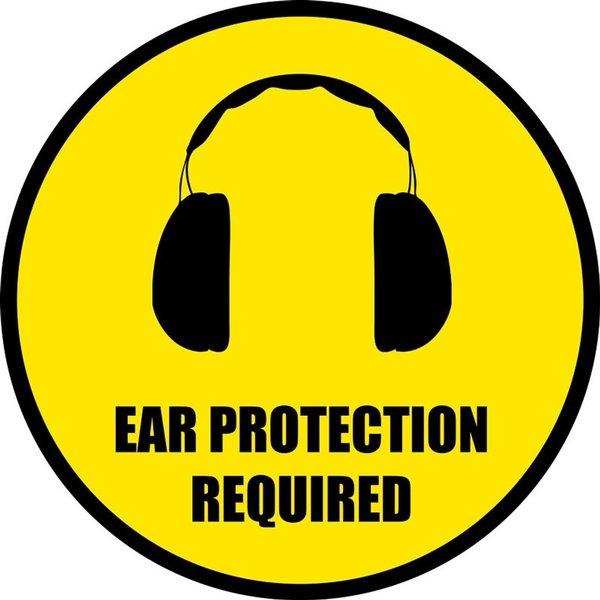 5S Supplies Ear Protection Required 12in Diameter Non Slip Floor Sign FS-PPEEARP-12